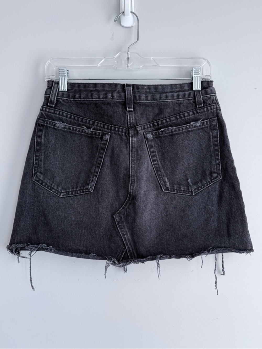 Reformation Denim Retooled Mini Skirt Pacific Washed Black 27 Raw Hem Distressed - Picture 9 of 16